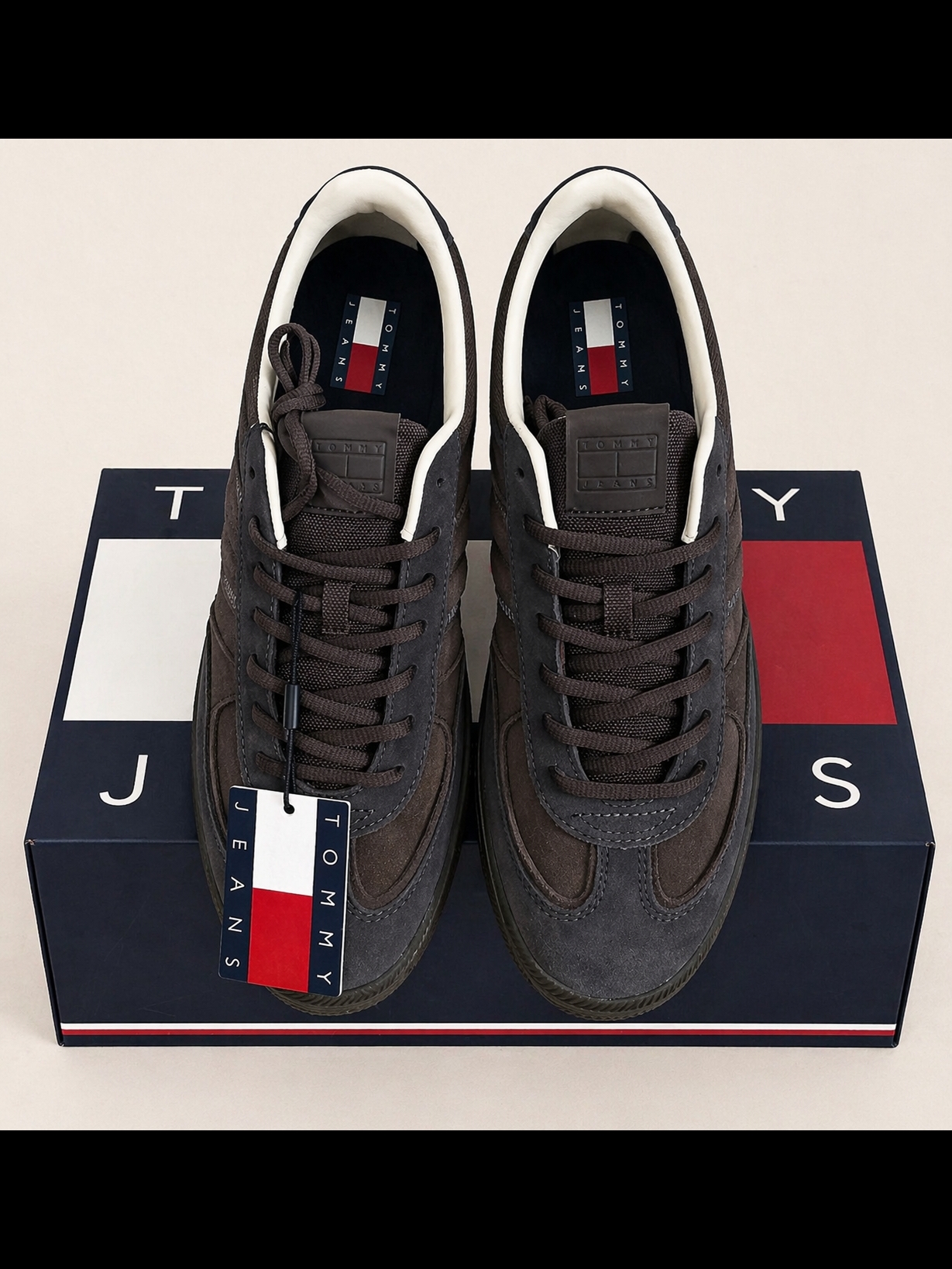 Tommy Hilfiger Men's Dark Brown Navy Blue Suede Lace-Up Sneakers